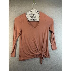 Express One Eleven T-Shirt Womens Large  Brown ‎ V Neck Short Sleeve